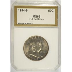 1954-S FRANKLIN HALF DOLLAR, PCI MS-65 FBL
