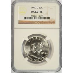 1959-D FRANKLIN HALF DOLLAR, NGC MS-65 FBL