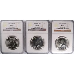 1965 SMS, 1966 SMS & 1967 SMS KENNEDY HALF DOLLARS ALL NGC MS-66