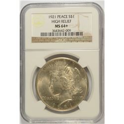1921 PEACE DOLLAR HIGH RELIEF NGC MS-64+