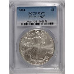 2004 AMERICAN SILVER EAGLE, PCGS MS-70 PERFECT