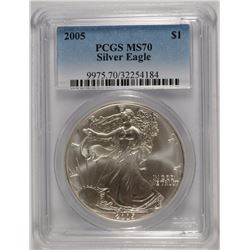 2005 AMERICAN SILVER EAGLE, PCGS MS-70 RARE LISTS IN PCGS PRICE GUIDE AT $700.00