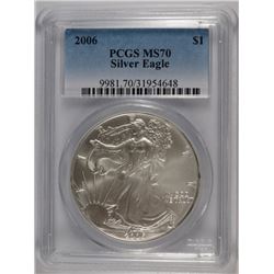 2006 AMERICAN SILVER EAGLE, PCGS MS-70 PERFECT!