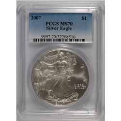 2007 AMERICAN SILVER EAGLE, PCGS MS-70 PERFECT!