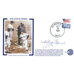Whitey Ford Signed 1958 World Series Yankees-Braves 35th Anniversary FDC Envelope (JSA COA)
