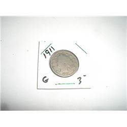 1911 Liberty "V" Nickel RFD Book Value $3+ *Nice Early GOOD Grade Nickel*