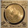 Image 1 : 106. 1966 Bahamas BU Silver Dollar from an original Mint Set. .4666 ozs. Pure Silver. .800 fine.