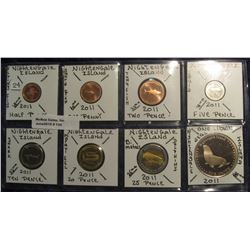 130. Nightingale Island 8 pc. BU Set 2011. Nice Prooflike BU Set. Depicts Sea Life. Half Penny, One 