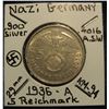 Image 1 : 479. Nazi Germany with Swastika KM 94 5 Reichmark 1936A. .4016 ozs. ASW. KM value $16.00.