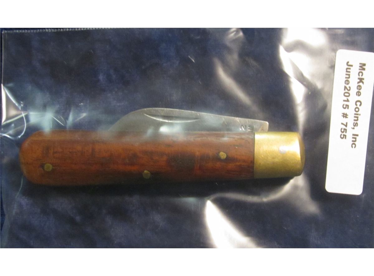 755. 13852 Barlow Style Pocketknife with wood handles. Made in Pakistan.