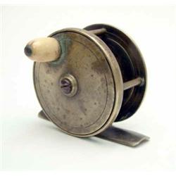 A Farlow brass reel, with ivory handle and brass foot, inscribed 'Chas Farlow H, Makers, 191 Stra...