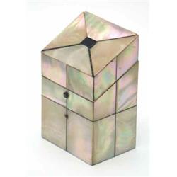 A Victorian mother of pearl casket, the hinged sloping lid above rectangular upright body veneere...