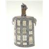 Image 1 : A Persian bone inlaid, copper and silvered metal flask, of tapering oval form with top cylindrica...