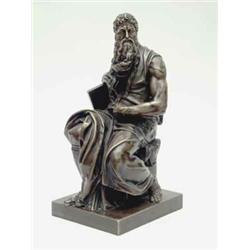 A French 19th century bronze figure of Moses, seated on rectangular base impressed with the found...