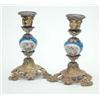 Image 1 : A pair of late 19th century Sevres pattern porcelain and gilt brass candlesticks, with vase knopp...