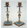 Image 1 : A pair of French late 19th century Cloisonné enamel, onyx and gilt bronze candlesticks, each with...