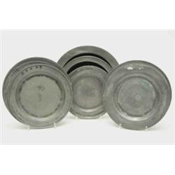 A collection of English and Continental pewter plates, eighteenth century, largest 11in diam...