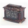 Image 1 : An early Victorian tortoiseshell tea caddy, the bowed front and sloping cover inlaid with mother-...