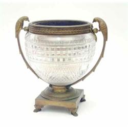 A Victorian gilt bronze mounted cut-glass bowl by F & C Osler, the bowl cut with bevelled squares...