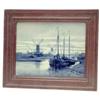 Image 1 : A late 19th century Delft plaque, painted with a traditional estuary with moored boats and middle...