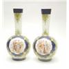 Image 1 : A pair of late Victorian enamelled glass bottle vases, printed with females in circular panels, 1...