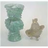 Image 1 : A green quartz archaistic hu-shaped vase, 5.5ins and an agate miniature 2-handled tripod censer a...