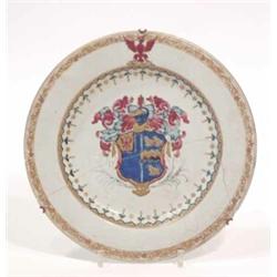 A Yung Cheng plate, with the arms of Way impaling Page, armorial shield in thick enamels within s...