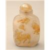 Image 1 : A grey agate rounded square snuff bottle, relief carved with a monkey, deer and bird, stopper, 2....