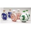 Image 1 : A blue overlay clear glass oviform snuff bottle, with coiling dragons (chipped) 2.25ins; a red ov...