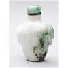 Image 1 : A mottled white and spinach jade flattened baluster snuff bottle, incised with shou roundels, lio...
