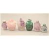 Image 1 : A group of 6 amethyst quartz, rose quartz, malachite and sodalite snuff bottles, variously carved...