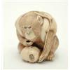 Image 1 : An ivory study of a monkey, Meiji, eating gourd, a fly on the gourd, good engraved detail, signed...