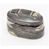 Image 1 : A Japanese silver, gold and copper miniature box, made from sword mounts, decorated with rats, si...