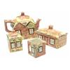 Image 1 : A Price Bros. Cottage Ware 4-piece tea set, each moulded and painted in the form of a thatched ro...