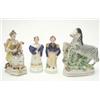 Image 1 : An early 19th century Staffordshire figure, of a lady seated with dog and lute, 5.75ins (restored...