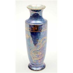 A Wedgwood Dragon - lustre vase, gilded with two dragons chasing flaming pearls and a chinoiserie...