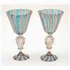 Image 1 : A pair of late 19th century Venetian goblets, in blue, white and aventurine, on clear glass stems...