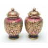 Image 1 : A pair of late Victorian Royal Crown Derby vases, each with domed cover, gilded with exotic birds...