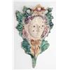 Image 1 : A mid 18th century Whieldon-type wall mask, surrounded by rococo leaf scrolls and glazed in green...