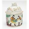 Image 1 : An early 19th century Prattware oval tobacco box and cover moulded in relief to one side with car...