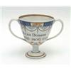 Image 1 : An early 19th century Leeds creamware 2 handled loving cup with blue diaper and floral cartouche...