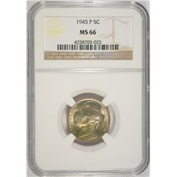 1945-P SILVER JEFFERSON NICKEL, NGC MS-66