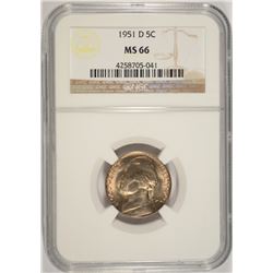 1951-D JEFFERSON NICKEL, NGC MS-66