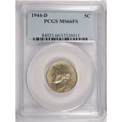 1944-D JEFFERSON NICKEL. PCGS MS-66 FULL STEPS
