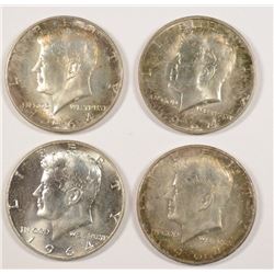 GEM BU KENNEDY HALVES: (3) 1964-D HAVE END OF ROLL TONING & (1) 1964 BLAST WHITE