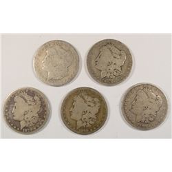 ( 5 ) CIRC MORGAN SILVER DOLLARS: ( 2 ) 1879, 80, 83 & 1891-S