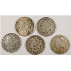 ( 5  NICE) CIRC. MORGAN SILVER DOLLARS: 1881-O, 1882-O, 1887-O, 1901-O & 1921