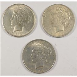 ( 3 ) NICE CIRC. PEACE SILVER DOLLARS: 1922, 1923 & 1925