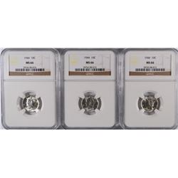 3 1944 MERCURY DIMES NGC MS-66