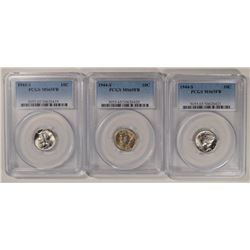 LOT OF (3) 1944-S MERCURY DIMES PCGS MS-65 FB